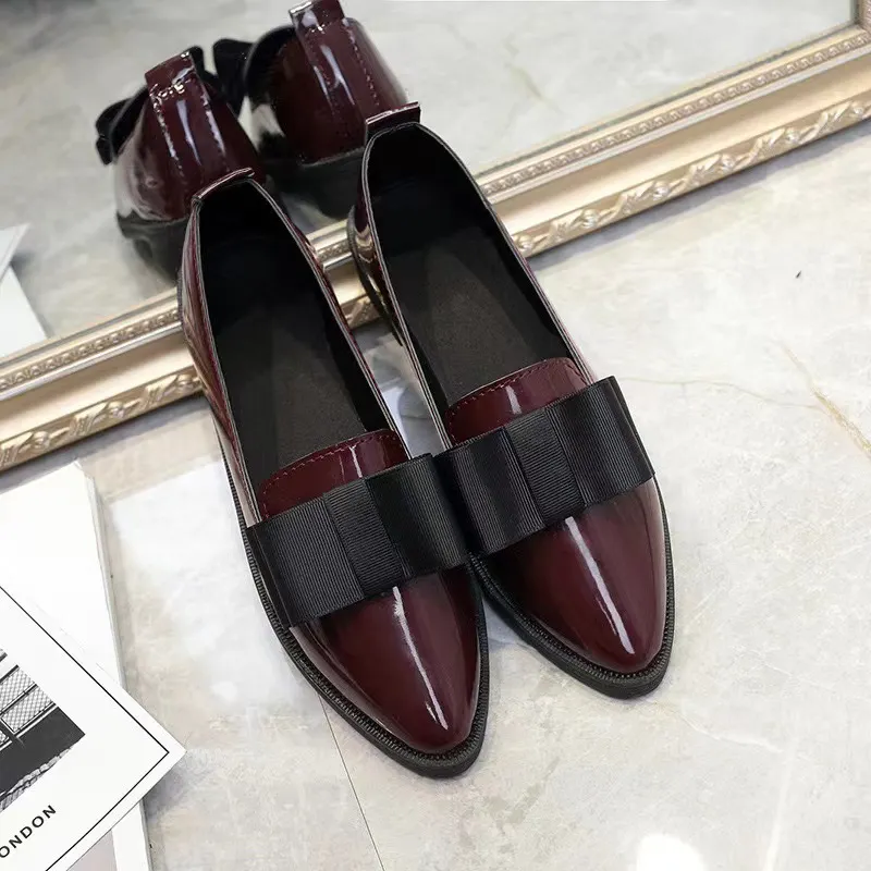 Breakj Breakj Korean Version Of The Bow Tip Casual Low Single Shoes Women's Flat Base Simple Socket Commuting Women's Leather Shoes