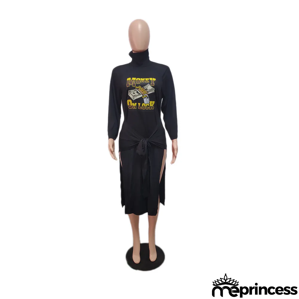 Print Ethnic Pullover Chic Career Half Ribbed Mid-Rise Lace-Up Dress