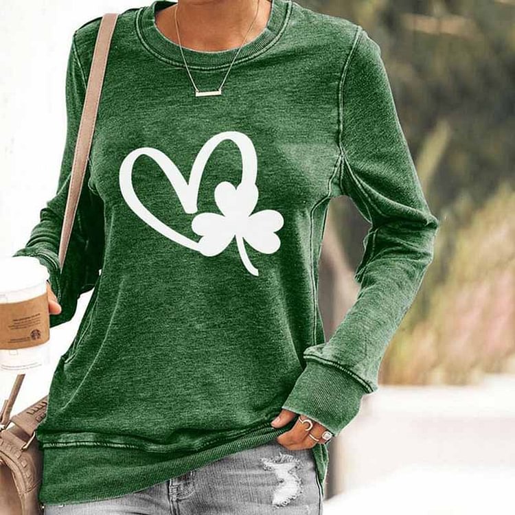 Comstylish Women's St. Patrick's Lucky Heart Print Casual Sweatshirt