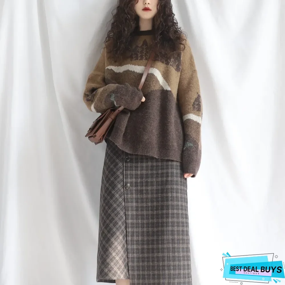 Dark Retro Pullover Loose Print Lazy Sweater