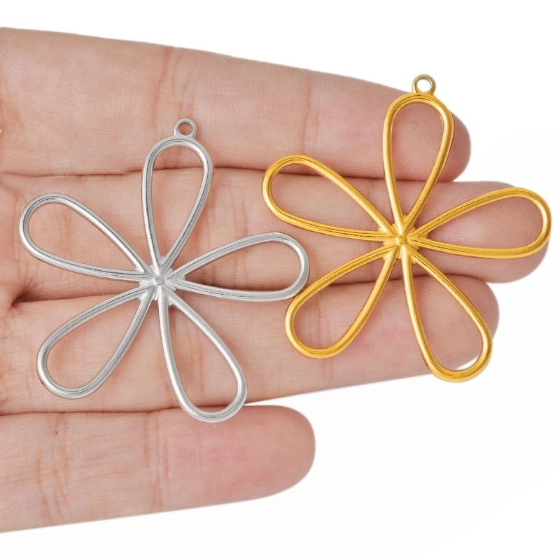 1 Piece 304 Stainless Steel 18K Gold Plated Flower Pendant