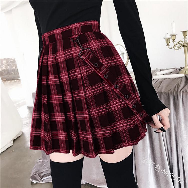 BF Style High Waist Plaid Pleated Skirt