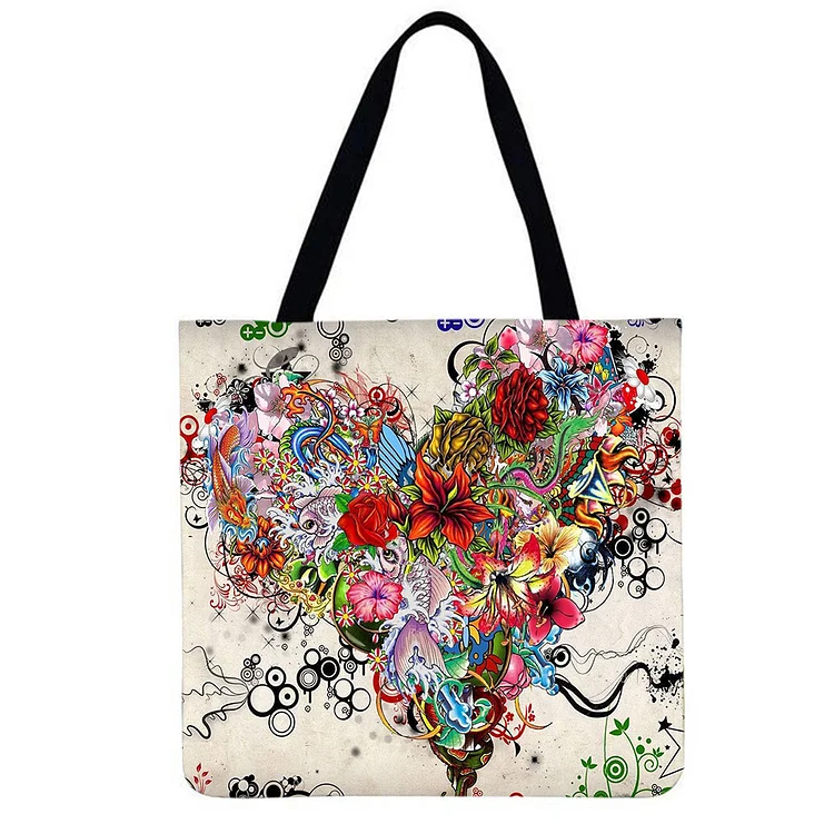 Linen Eco-friendly Tote Bag - Love Flower