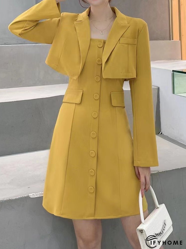 Solid Mini Dress & Short Jacket Two Pieces Set | IFYHOME