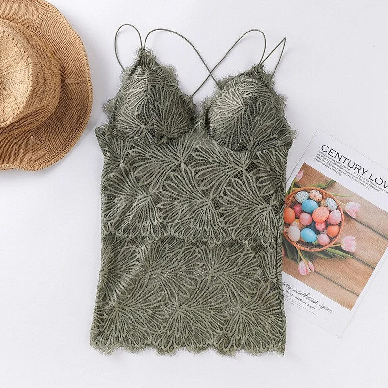 Women Hollow Out Bralette Solid Beauty Back Lace Underwear Sexy Vest Female Add pad Wireless Bra Seamless Lingerie Transparent