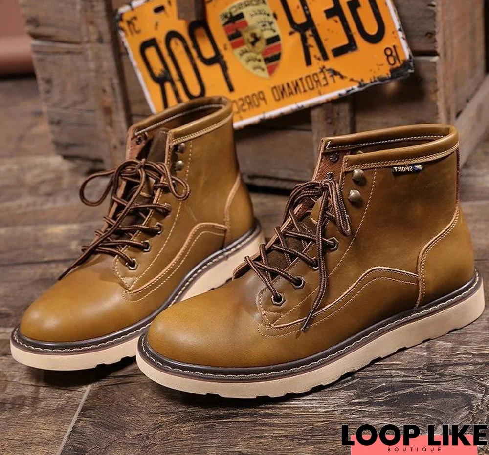Men Spring Winter Casual Round Toe Genuine Leather Work Boots Goodyear-Welted Vintage Motorcycle Boots