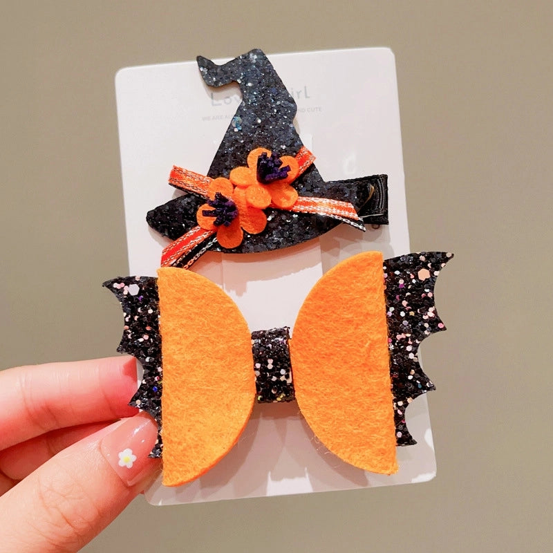 Halloween Cute Funny Women’s Pumpkin Cat Bow Knot Hair Clip