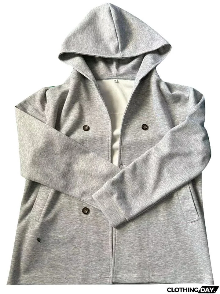 Men's Trendy Double-Breasted Hooded Casual Woolen Coat