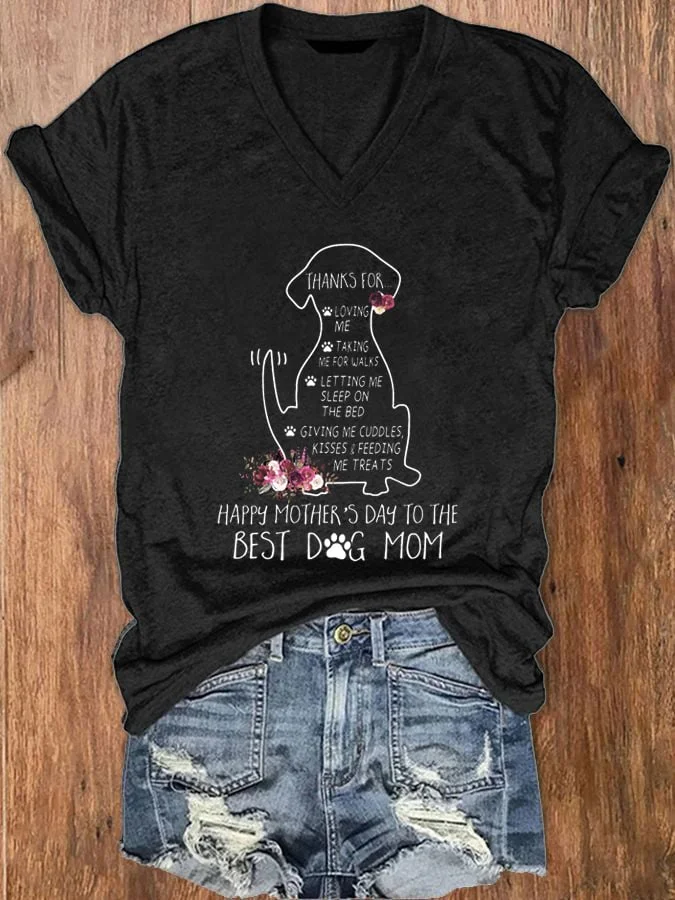 Women's Happy Mother's Day To The Best Dog Mom V-Neck T-Shirt socialshop