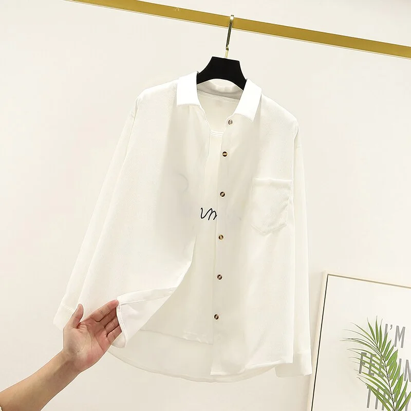 Button Down Shirt For Women Womens Tops And Blouses Womenswear Long Sleeve Ladies Clothing 2020 New Fashion Loose Solid White
