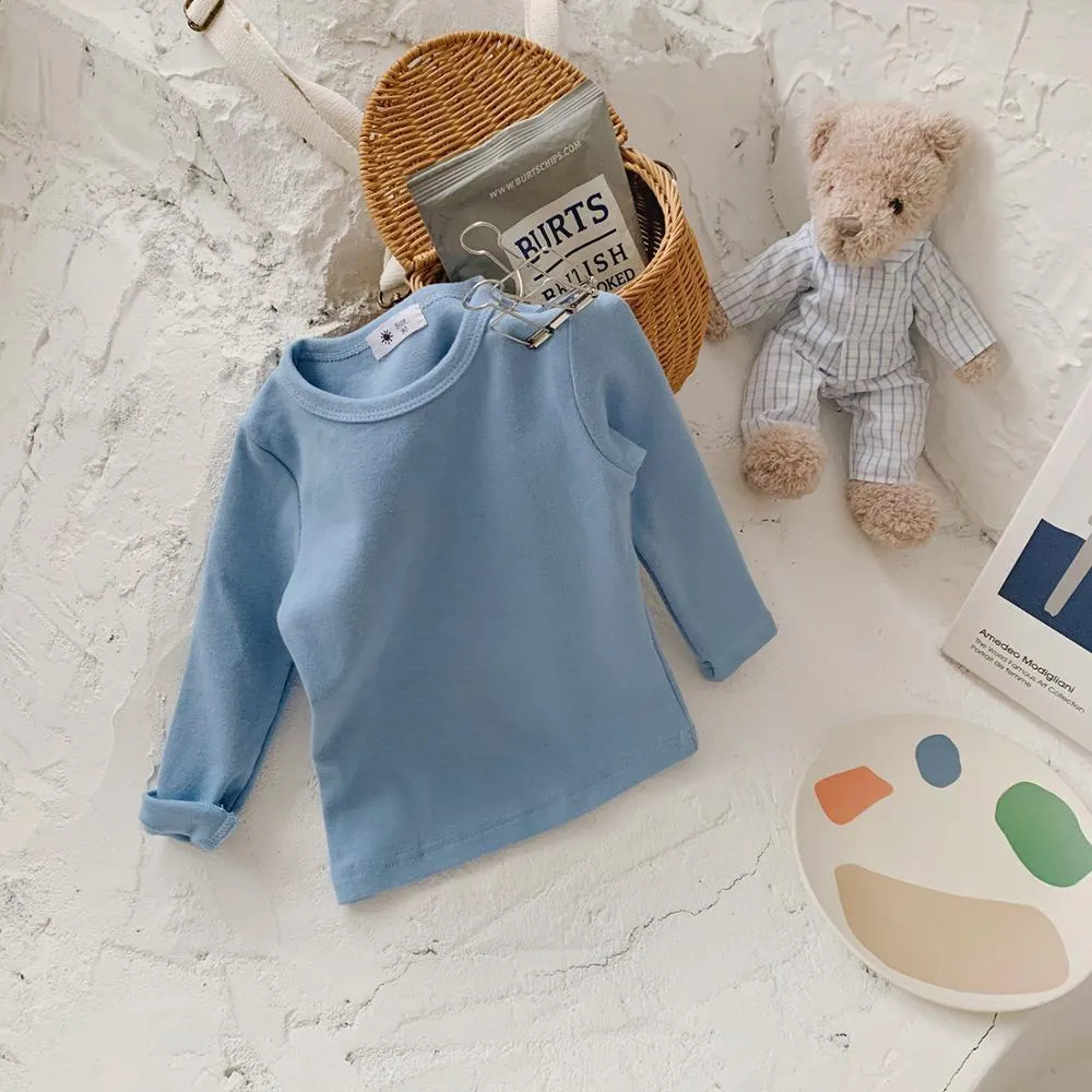 1-10T Cotton T Shirt For Boys Girls Spring Clothes Toddler Kid Baby Candy Color Casual Plain Tee Stretch Basic tshirt Outfit