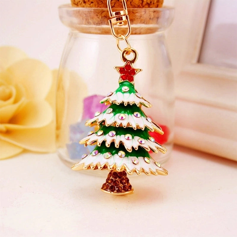 Christmas Christmas Tree Zinc Alloy Plating Inlay Rhinestones Christmas Women’s Bag Pendant Keychain