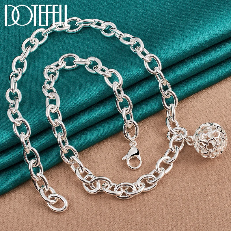 925 Sterling Silver Hollow Ball Star Pendant 18 Inch Chain Necklace For Women Jewelry
