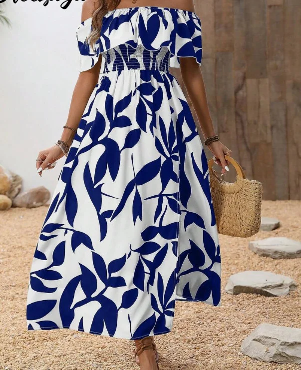 Nigikala Nigikala Summer New Sexy Body-Print Shoulder Dress