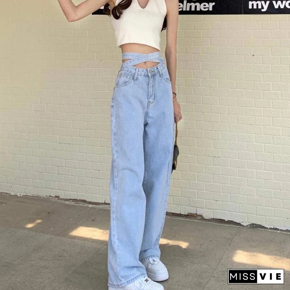 Lace Up High Waist Denim Pants