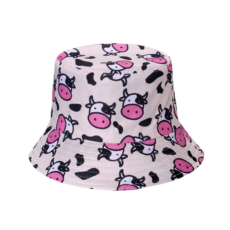 Unisex Cartoon Style Cute Minimalist Cows Printing Flat Eaves Bucket Hat