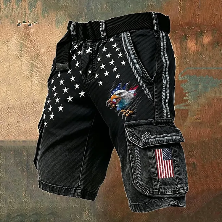 Men's Retro American Flag Eagle Print Casual Shorts
