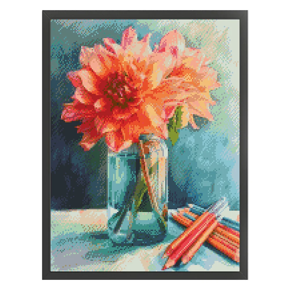 9CT Full Stamped Cross Stitch Bead Embroidery- Flower(Canvas|40*52CM)