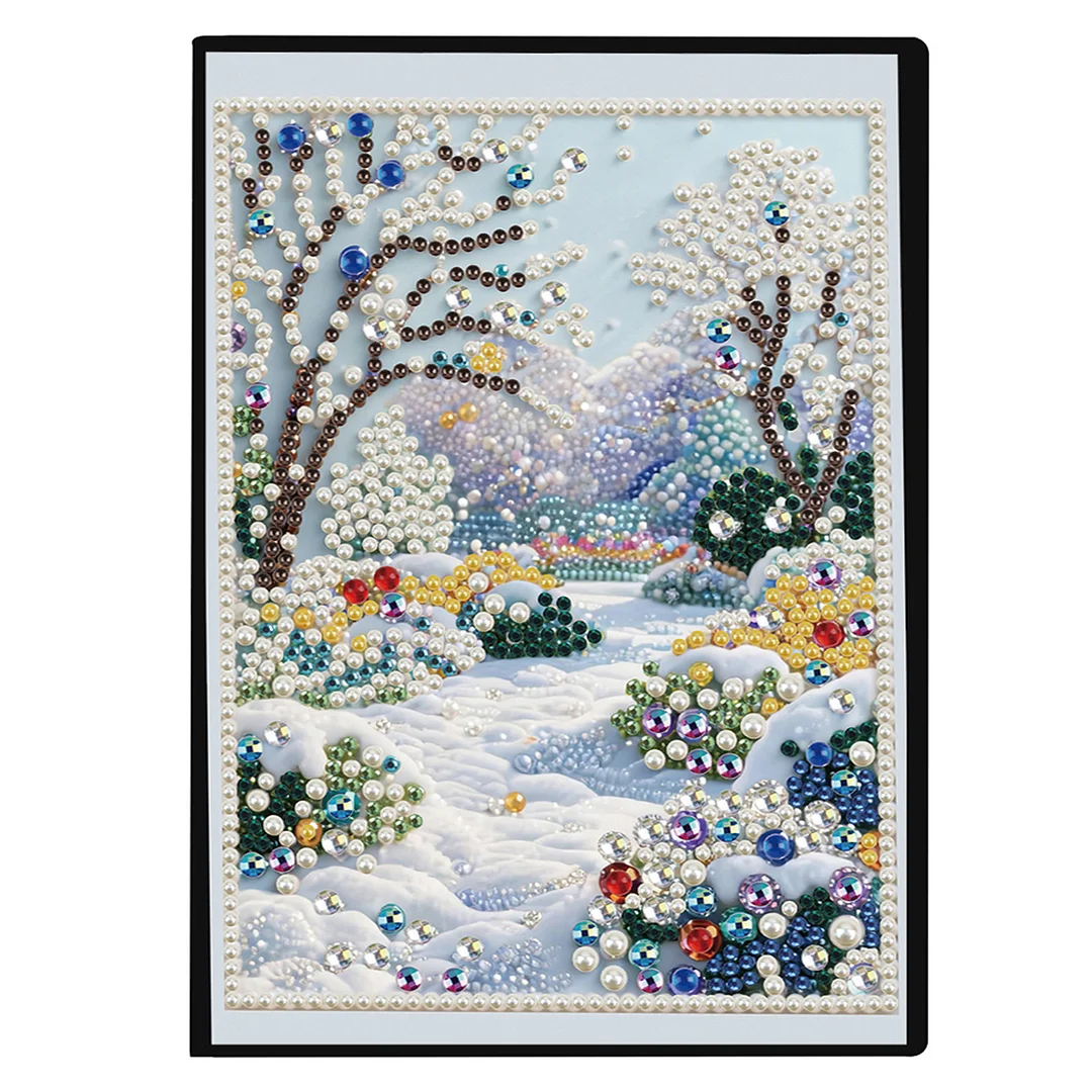 Winter Forest Partial Pearl DIY 50 Pages A5 Diamond Painting Notebook Special Shaped Diamond Art Diary Book Kits Wireless Strip 5D Crystal Art Paintings Sketchbook for Art Drawing