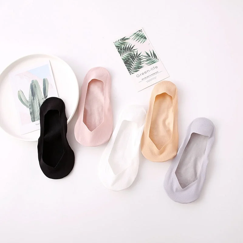 4 Pairs Fashion Women Summer Silicone Antiskid Ice Silk Boat Socks Invisible Low Cut Shallow Mouth Girls Breathable Sock