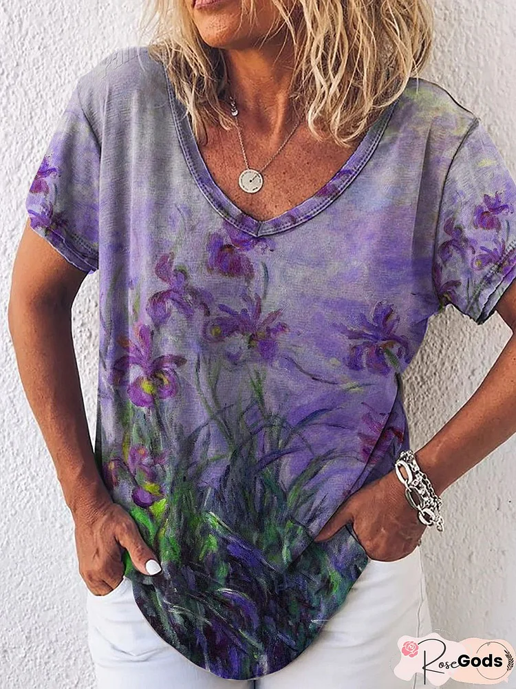 Floral Shift Casual V Neck T-Shirt