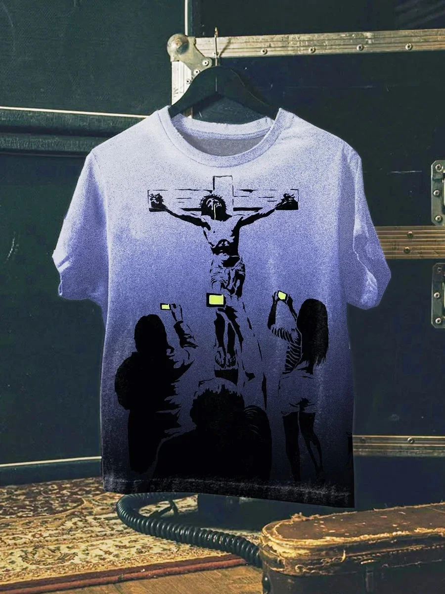 Eagerlys  Vintage Jesus Cross Graffiti Art Print T-shirt Eagerlys