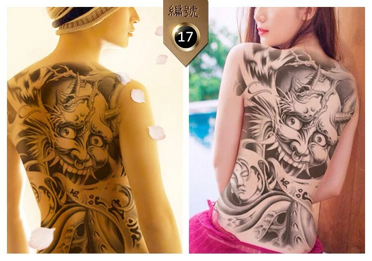 Sdrawing removable waterproof halloween body stickers death skull skeleton temporary tattoo sticker dragon back tattoo large size