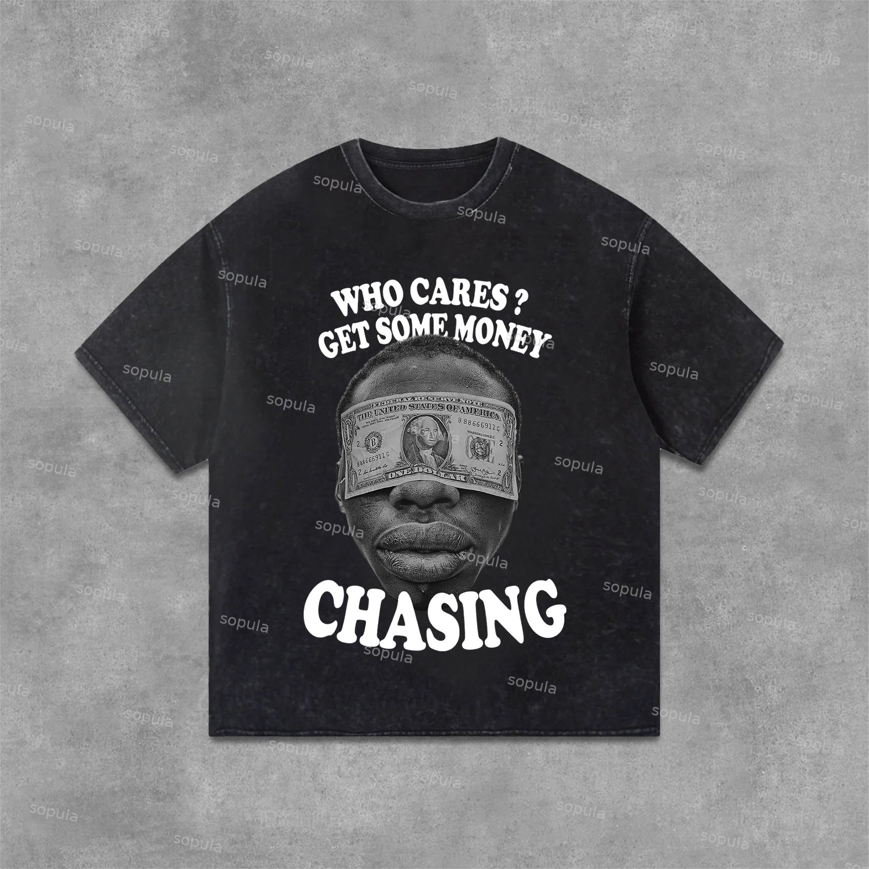 Sopula Chasing Money Graphic Print Street Acid Washed T-Shirt - SOPULA