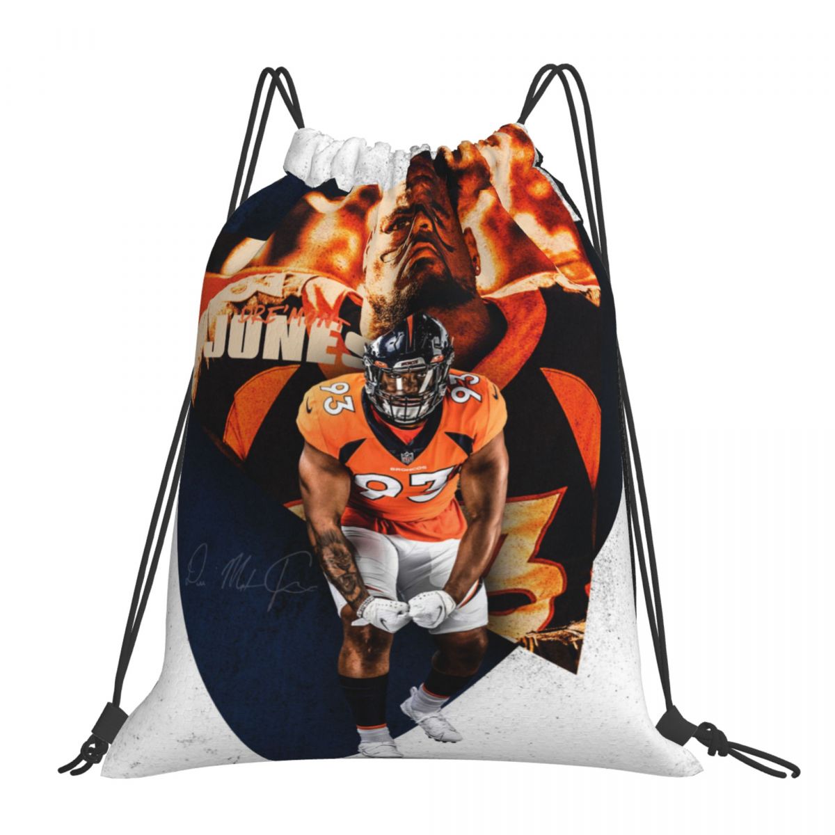 Denver Broncos Dre'Mont Jones Waterproof Adjustable Lightweight Gym Drawstring Bag