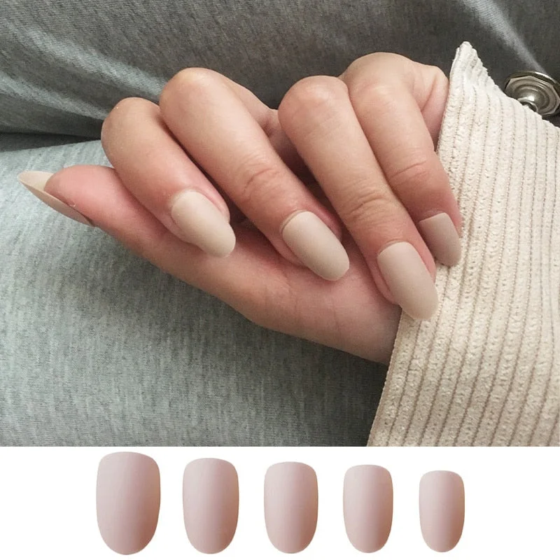 24pcs/set faux nails Accessories for women matte Pink False Nail with glue solid Color Short Square full cover press on nails-Nail Inspo