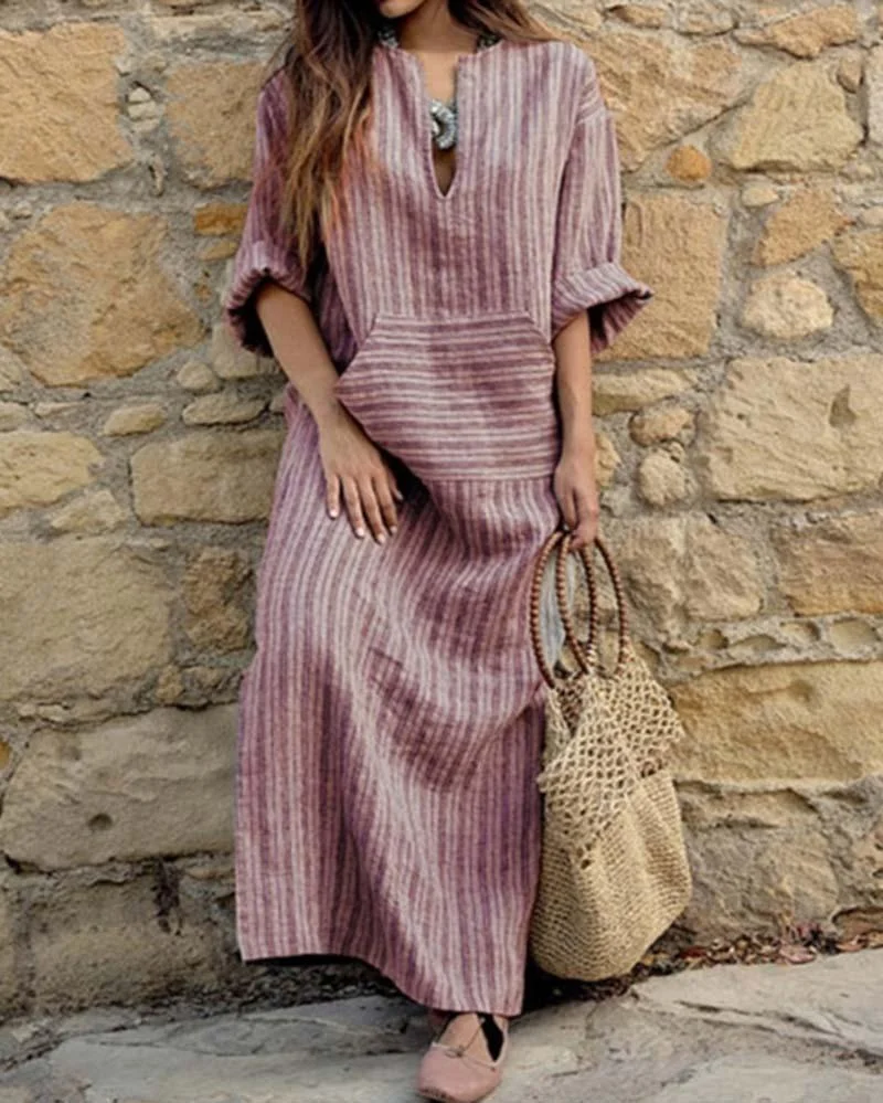 Casual Loose Striped Maxi Dress