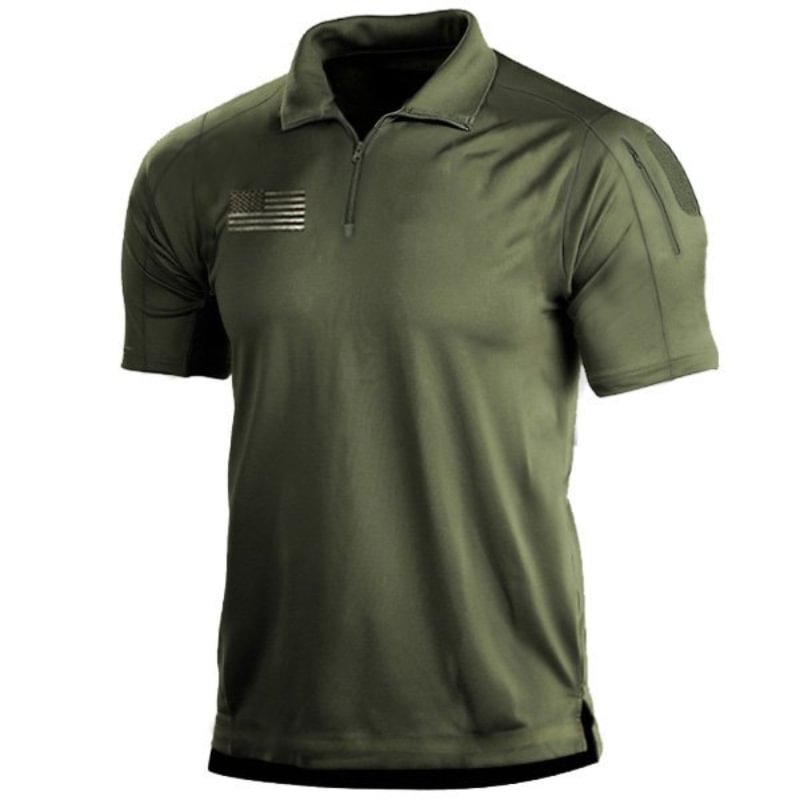 Men's Outdoor Tactical Zipper Short Sleeve Polo Collar T-shirt