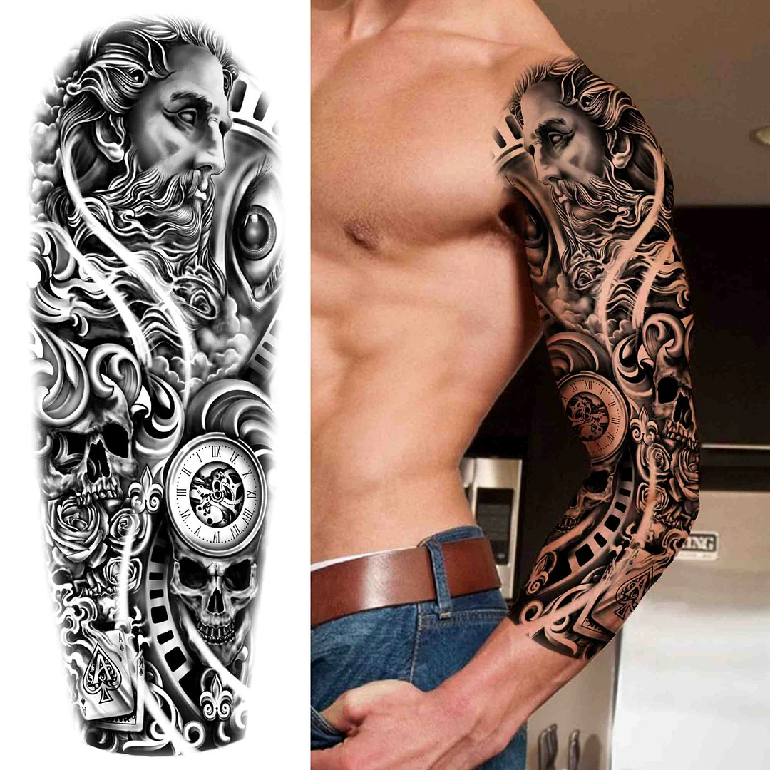 Full Arm Temporary Tattoos Sleeve For Men Women Realistic Fake Tatoos Warrior Lion Tiger Flower Tatoo Sticker Black Totem Maori 924-1