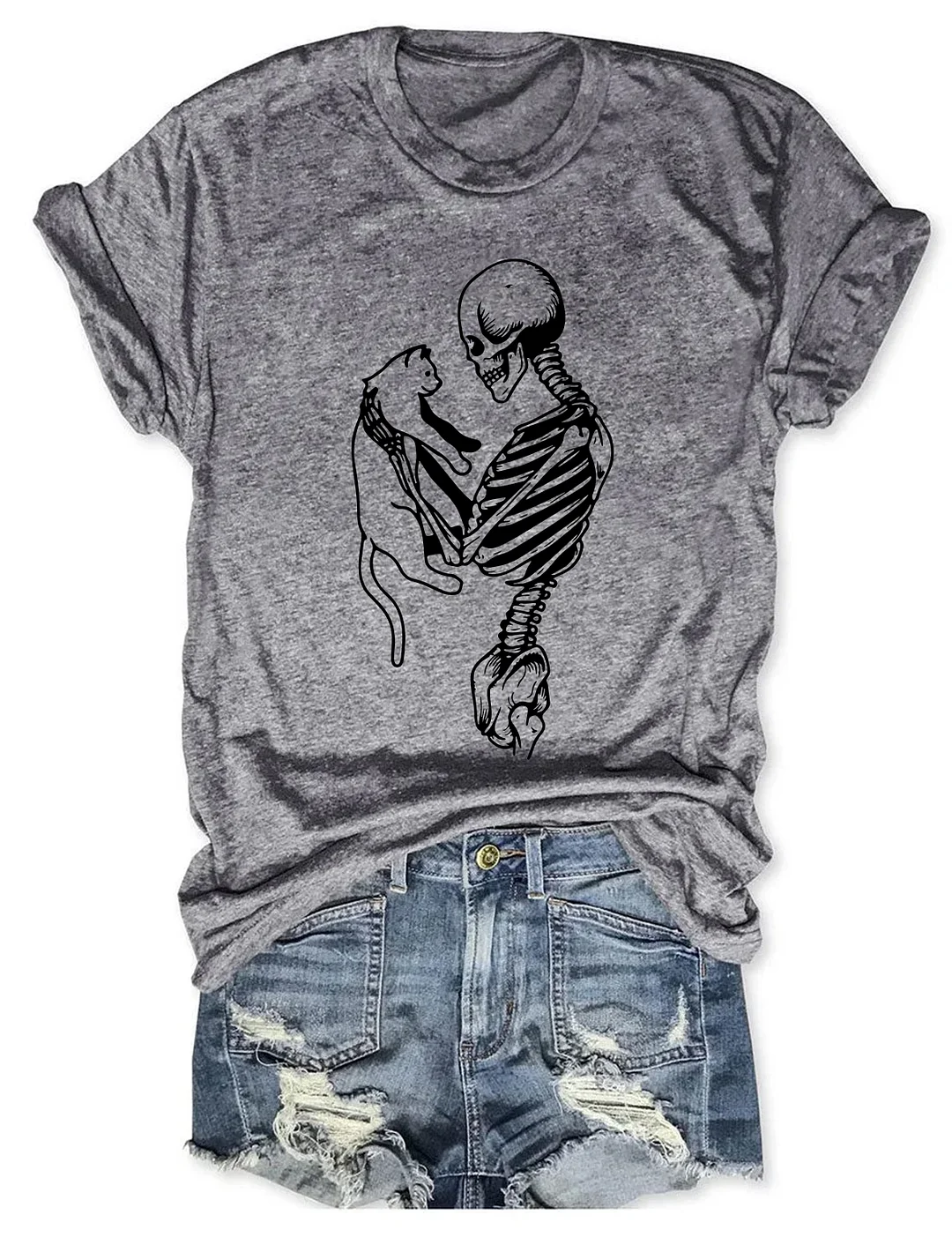 Skeleton And Cat T-shirt