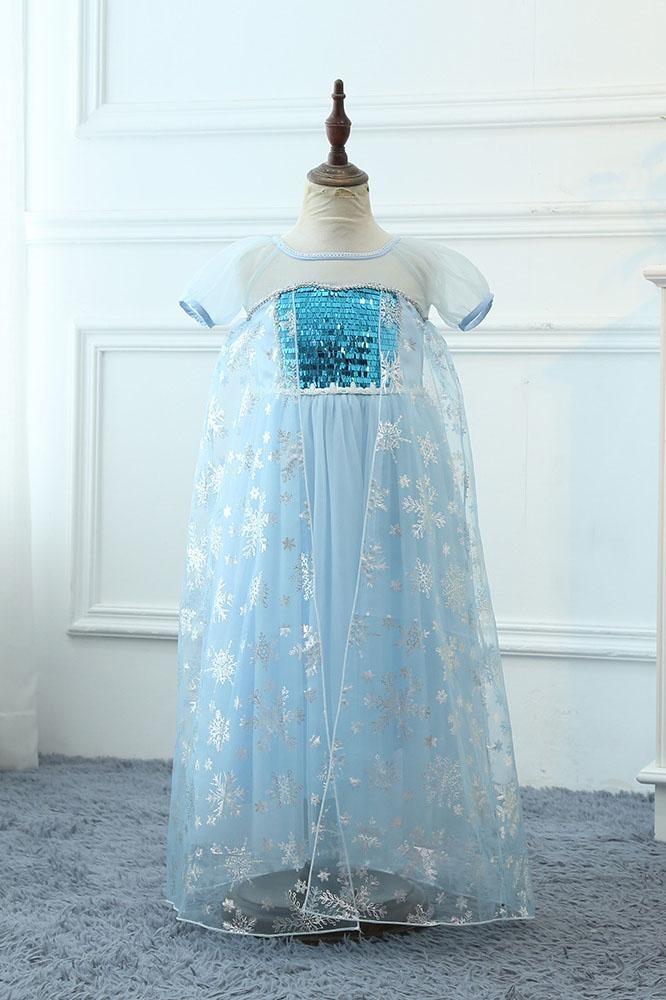 Bellasprom Light Blue Short Sleeves  Scoop Neck A-line Flower Girl Dresses with Lace Bellasprom