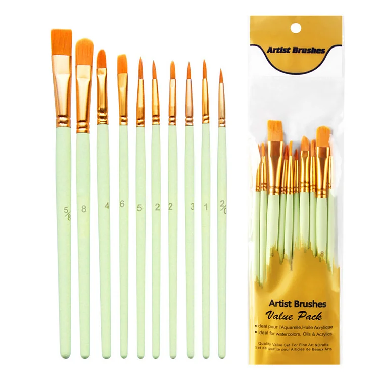 10pcs Artist Paintbrushes Professional DIY Set for Oil Watercolor (Blue Green)