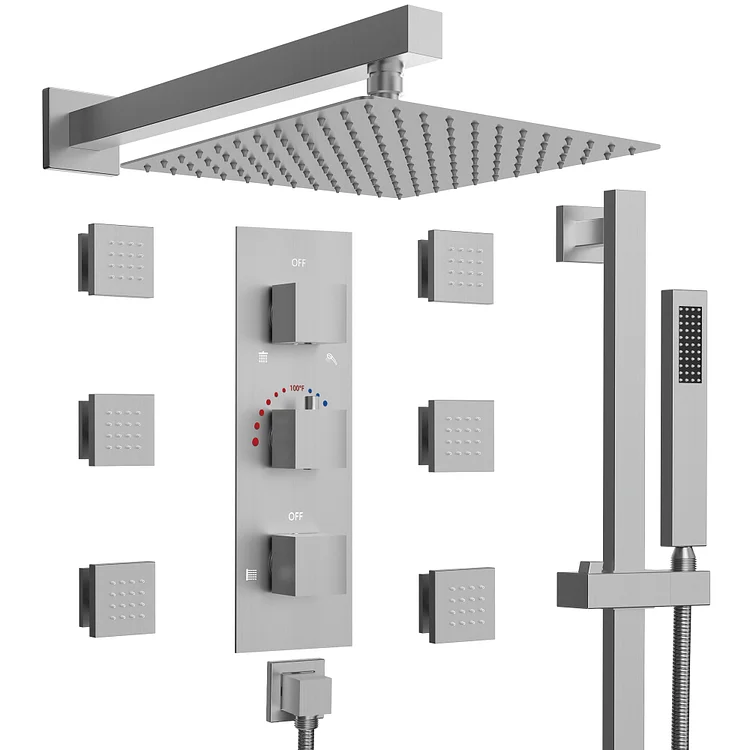 EVERSTEIN Luxury Wall-Mounted Shower Faucet System in Brushed Nickel SFS-1016-NK12