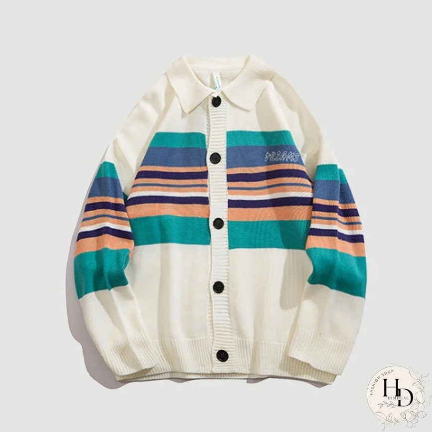 Striped Contrast Knit Cardigan