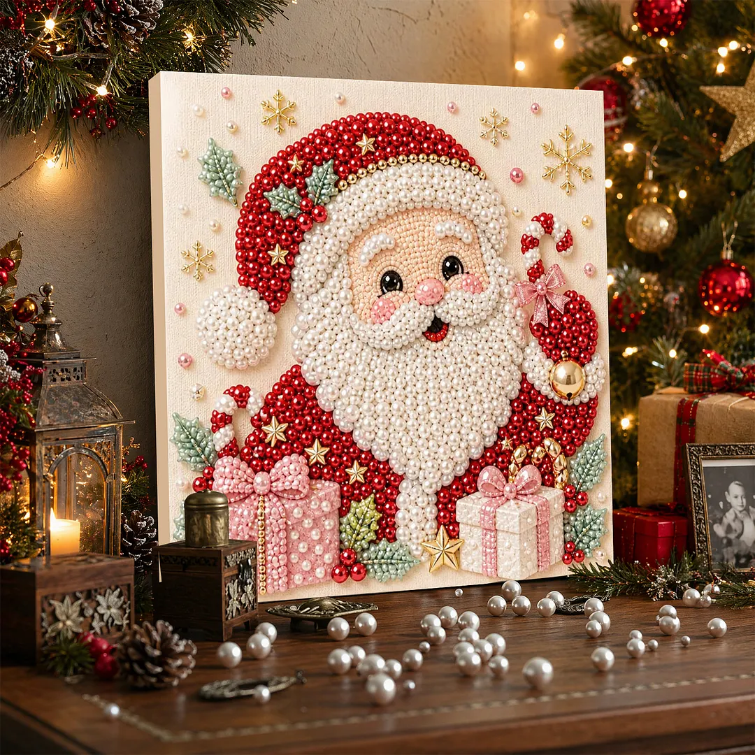 Pearl Painting Kit for Adults Framed Santa 7.87x7.87in