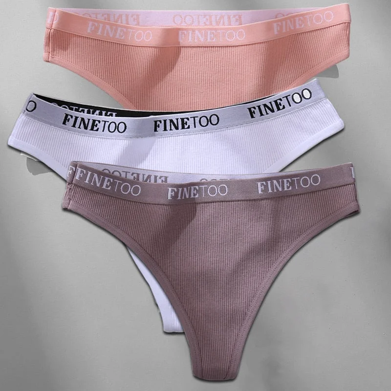 FINETOO 3PCS/Set M-XL Women's Cotton Thong Female Underpant Letter Waist Underwear For Ladies Sexy G-string Brief Woman Lingerie
