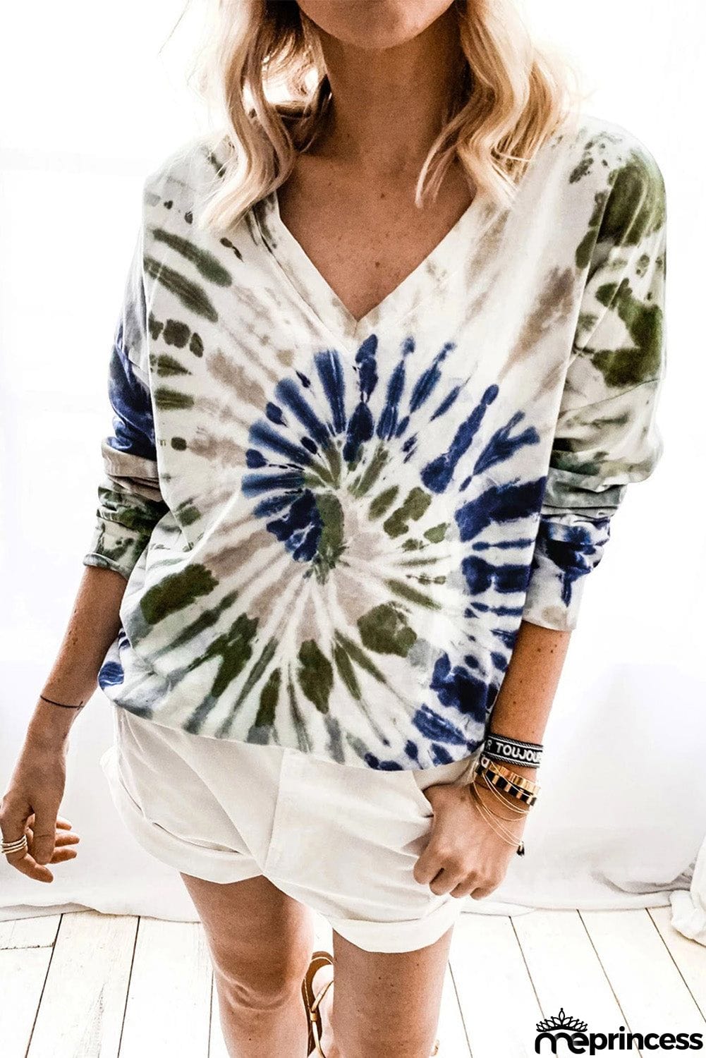 Casual Tie-dye V Neck Pullover Sweatshirt