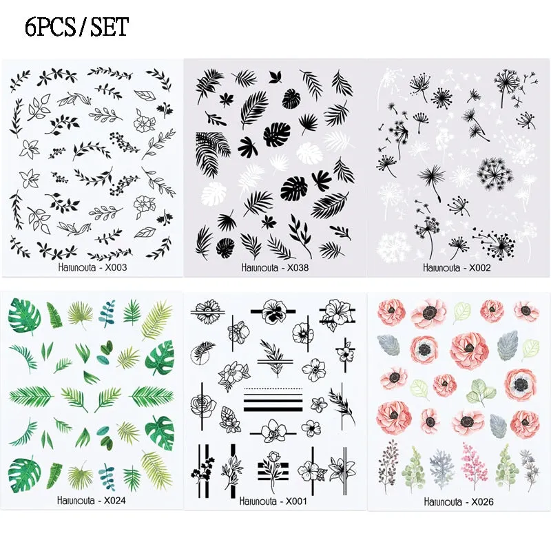 Harunouta Sexy Girl Geometric Lines Nail Water Stickers Set Spring Simple Flower Leaves Decals Sliders DIY Nail Art Decoration