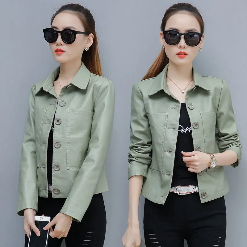 PU Leather Jackets and Coats Women 2019 Autumn Female Jaqueta Feminina Casual Long Sleeve Single Breasted Woman Jacket Coat
