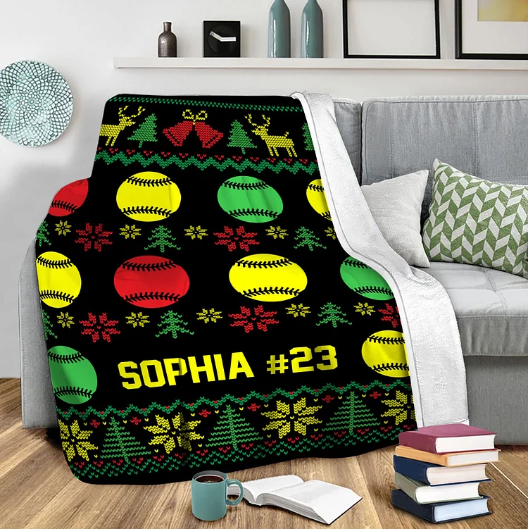 Personalized Christmas Softball Blanket|BKKid207[personalized name blankets][custom name blankets]