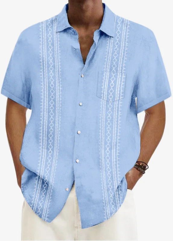 Men's Summer Comfortable Simple Line Printed Short-sleeved Shirt