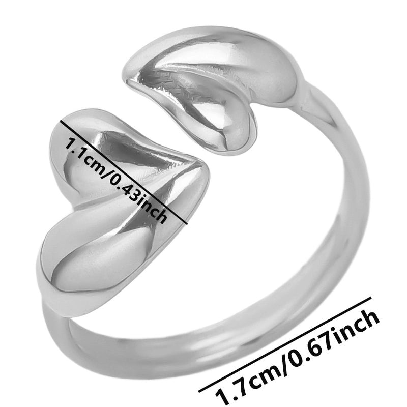 2 Pieces Minimalist Heart Shape 304 Stainless Steel 18K Gold Plated Polishing Open Rings