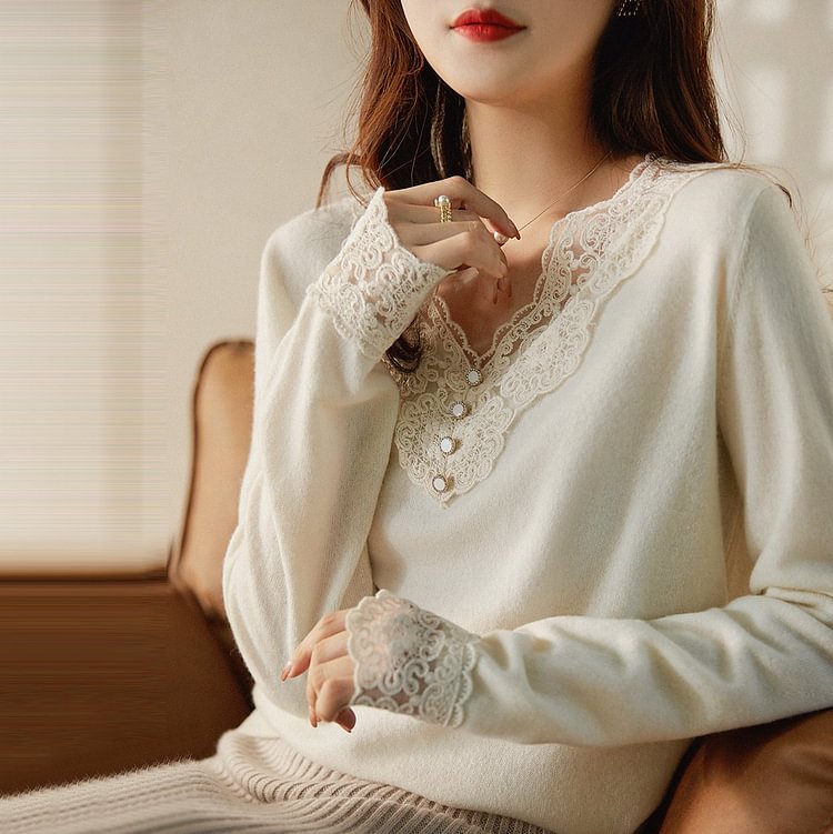 Elegant Long Sleeve Cotton-Blend Knitted Shirts & Tops