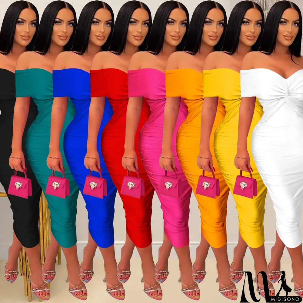 MidiSono - Sexy Cross Wrap Chest Cross Pleated Maxi Dress