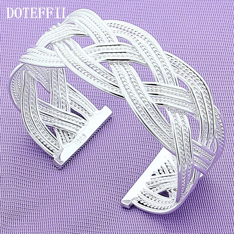 DOTEFFIL 925 Sterling Silver 27mm Interwoven Network Bangle Bracelet For Woman Jewelry