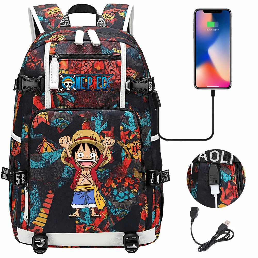 Double-Sided One Piece School Bag with USB Charging and Laptop Compartment - Multi Pocket Backpack for Kids and Students